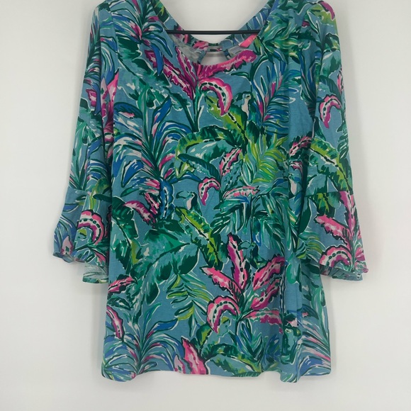 Lilly Pulitzer Fontaine Top Cotton 3/4 Sleeve Porto Blue In The Trees Size XXL - Picture 3 of 6